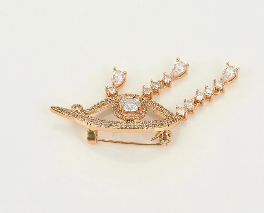 18K Gold Plated Diamond  Eye Brooch