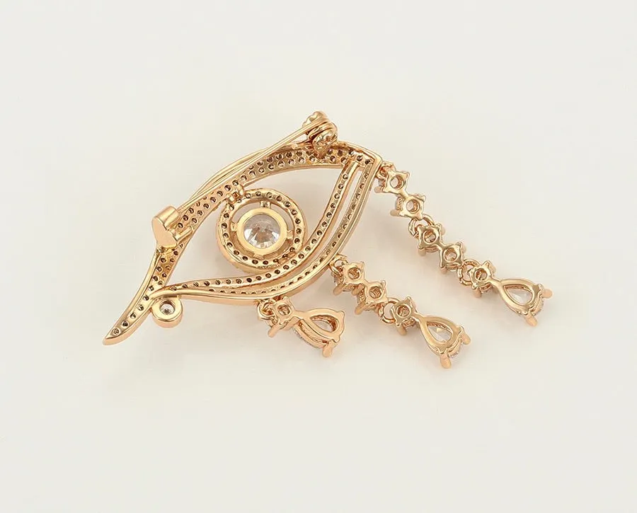 18K Gold Plated Diamond  Eye Brooch