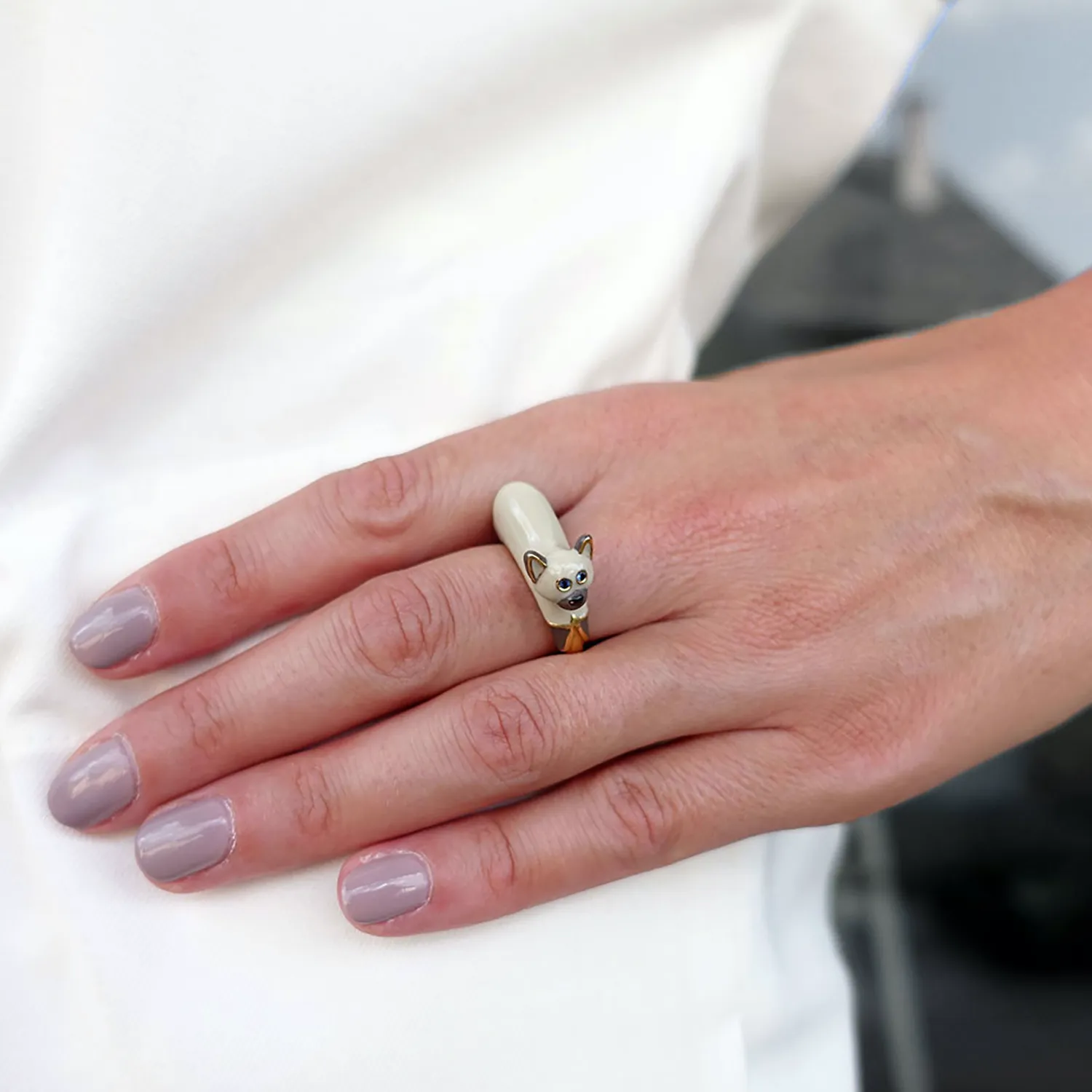 18K Gold-Plated Enamel Marisa Siamese Cat Ring