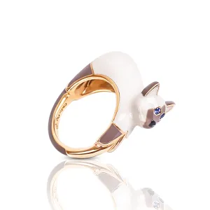 18K Gold-Plated Enamel Marisa Siamese Cat Ring