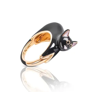 18K Gold-Plated Enamel Nerone Cat Ring