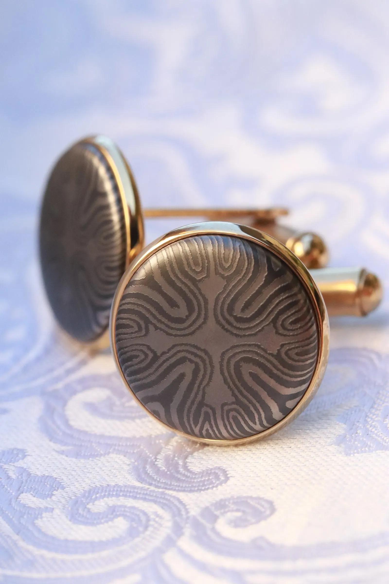 18k gold Timascus cufflinks Niobium / Zirconium cufflinks
