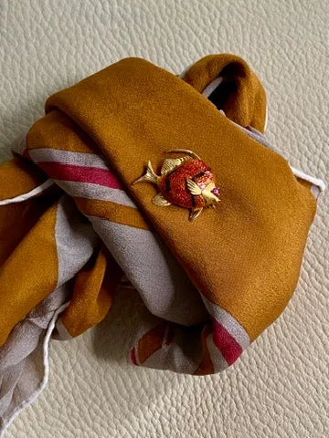 18k Gold Tropical Fish Brooch with Enamel Detail and Ruby Eye