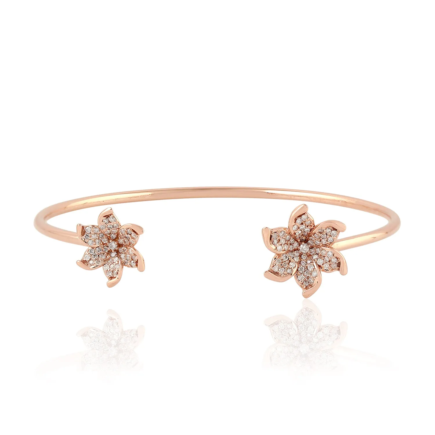 18k Rose Gold Bracelet Micro Pave Diamond Daisy Design Open Cuff Elegant Jewelry
