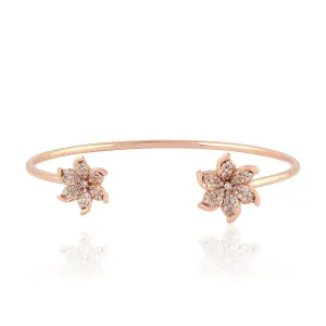 18k Rose Gold Bracelet Micro Pave Diamond Daisy Design Open Cuff Elegant Jewelry