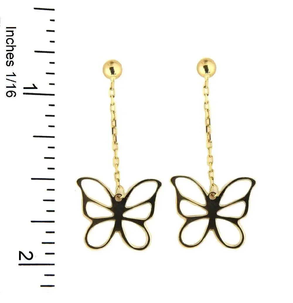 18K Yellow Gold Open Butterfly Dangle Post Earrings