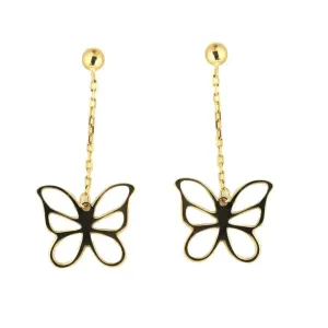 18K Yellow Gold Open Butterfly Dangle Post Earrings