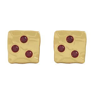 18K Yellow Gold Square Studs With Rubies