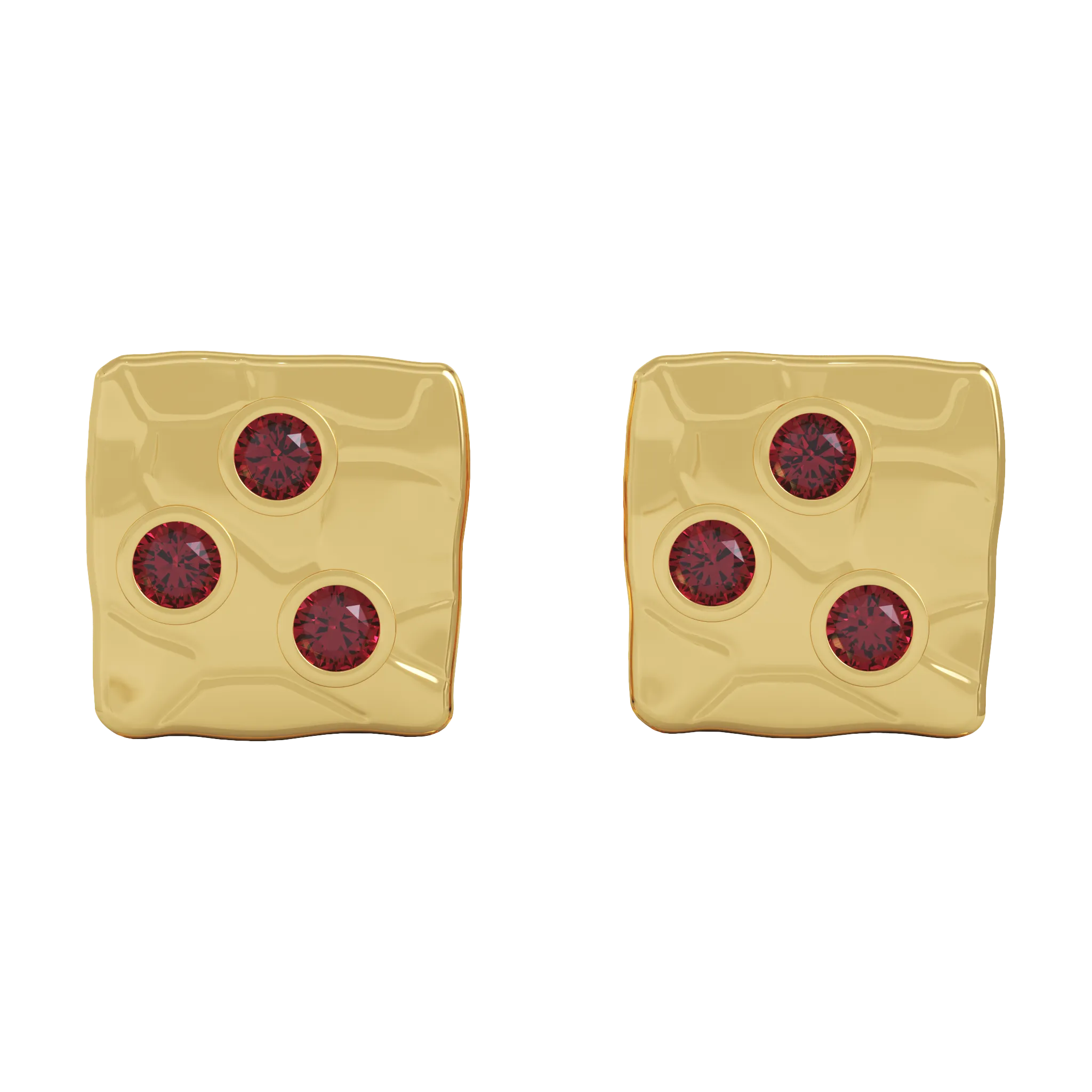 18K Yellow Gold Square Studs With Rubies