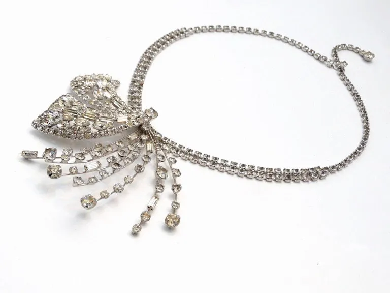 1960s Rhinestone Abstract Pendant Necklace