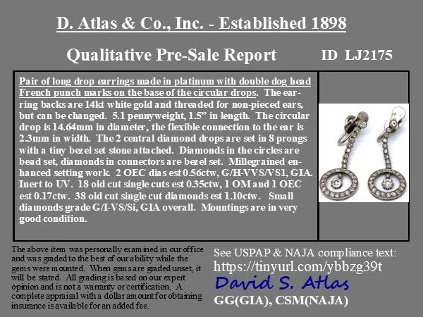 2.18ctw Diamond Drop Dangle Earrings, French