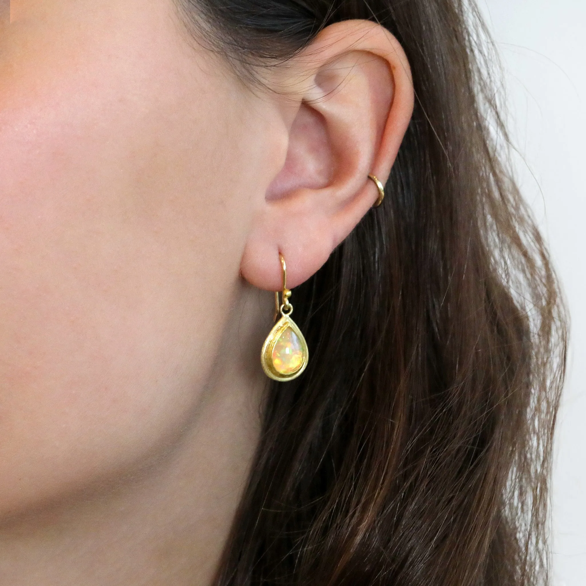 22 & 18K Teardrop Ethiopian Opal Earrings with Double Wire Frame Borders