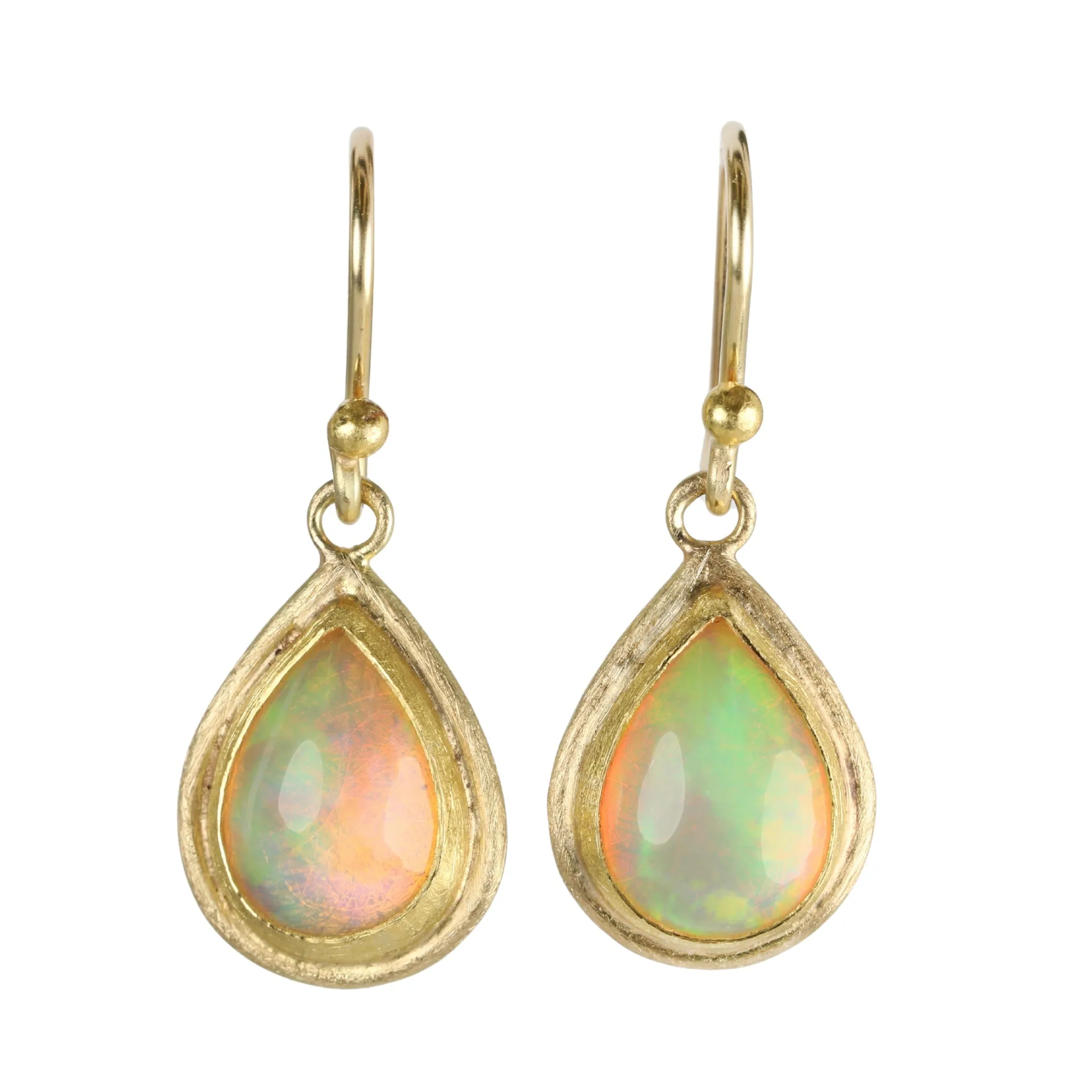22 & 18K Teardrop Ethiopian Opal Earrings with Double Wire Frame Borders