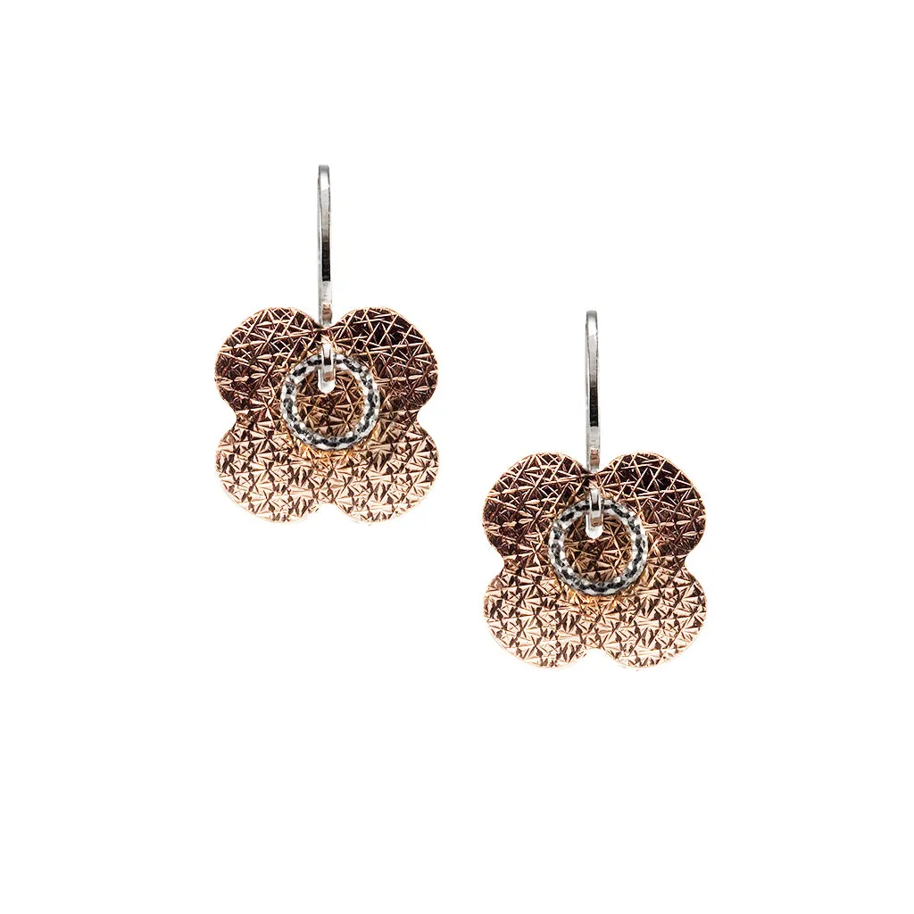 22k Rose Gold Plated Sterling Silver Clover Single Drop Earrings