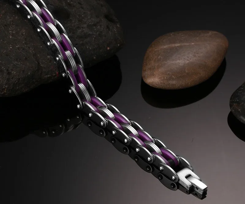 3 Colors Personality Biker Chain Bracelets Stainless Steel Mix Color Combination