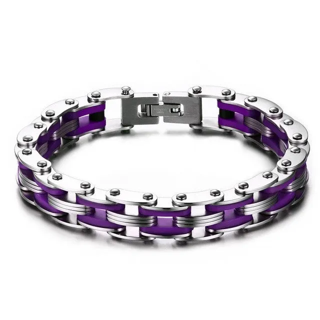 3 Colors Personality Biker Chain Bracelets Stainless Steel Mix Color Combination