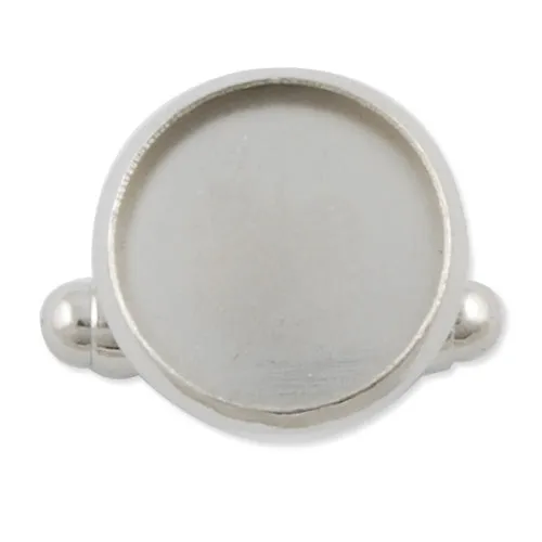 30 Rhodium Plated Cufflink Blanks with round bezel setting match 12mm cabochon