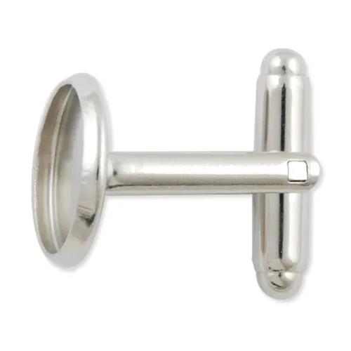 30 Rhodium Plated Cufflink Blanks with round bezel setting match 12mm cabochon