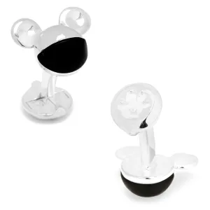 3D Silver and Onyx Mickey Mouse Cufflinks