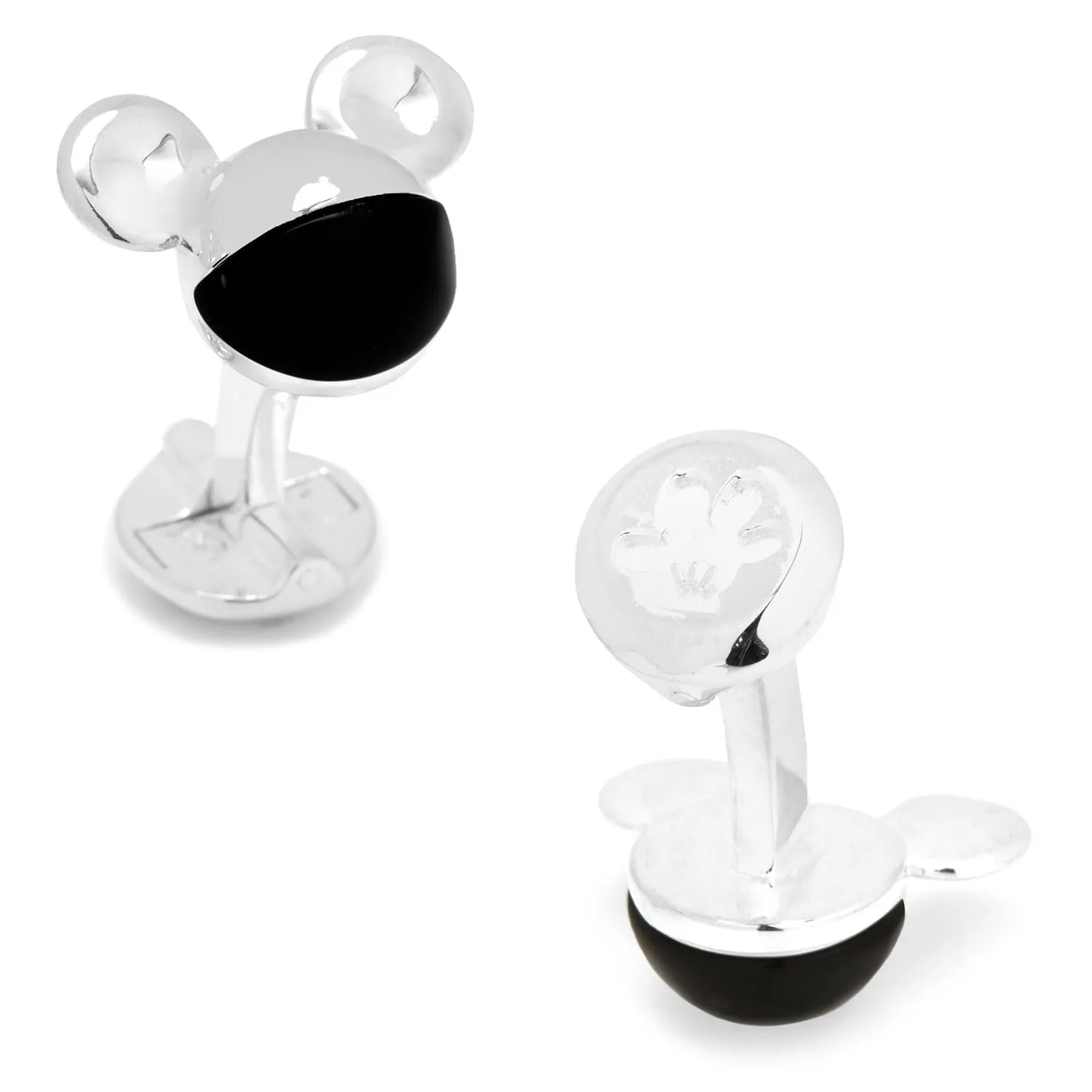 3D Silver and Onyx Mickey Mouse Cufflinks