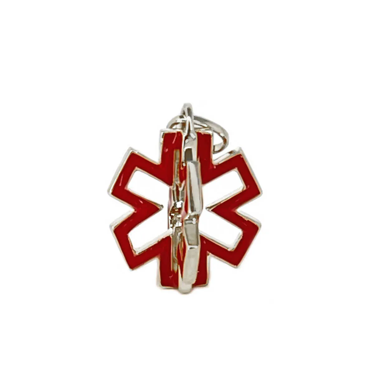 3D Star of Life Medical Charm in White Gold & Red Enamel