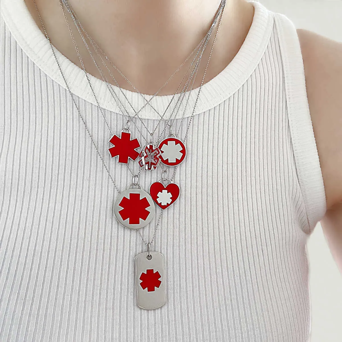3D Star of Life Medical Charm in White Gold & Red Enamel