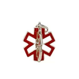 3D Star of Life Medical Charm in White Gold & Red Enamel