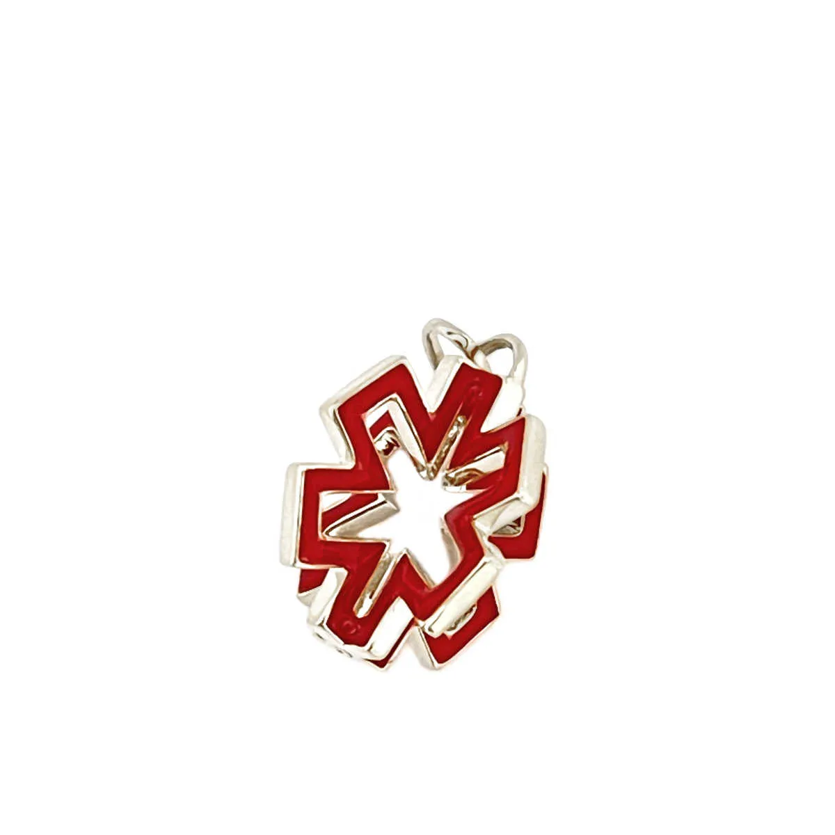 3D Star of Life Medical Charm in White Gold & Red Enamel