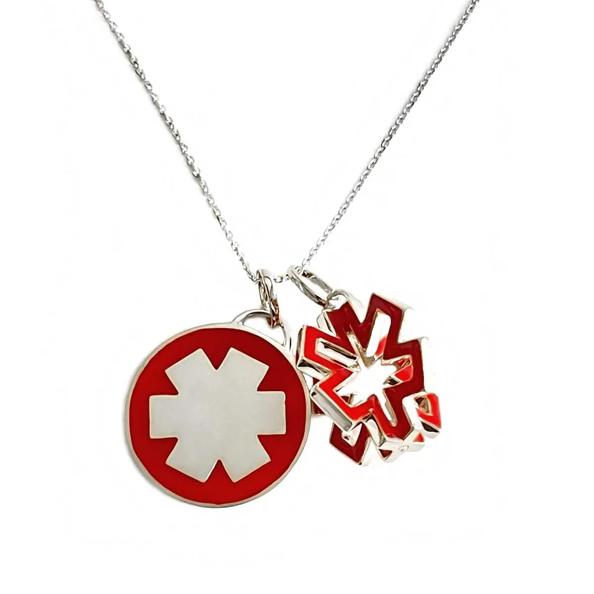 3D Star of Life Medical Charm in White Gold & Red Enamel