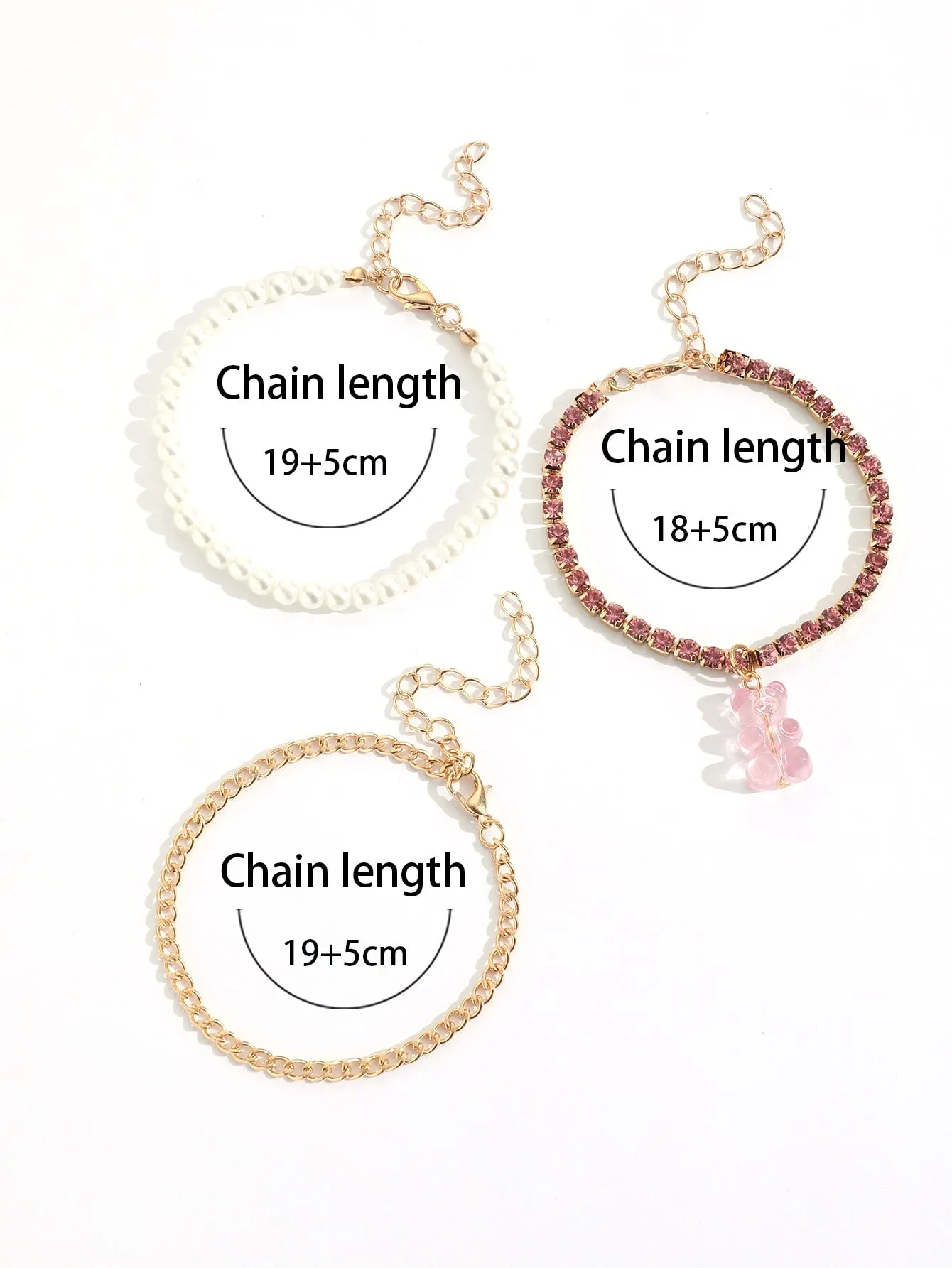 3pcs/set Bear Charm Faux Pearl Decor Bracelet  - Gold - FD ⚡