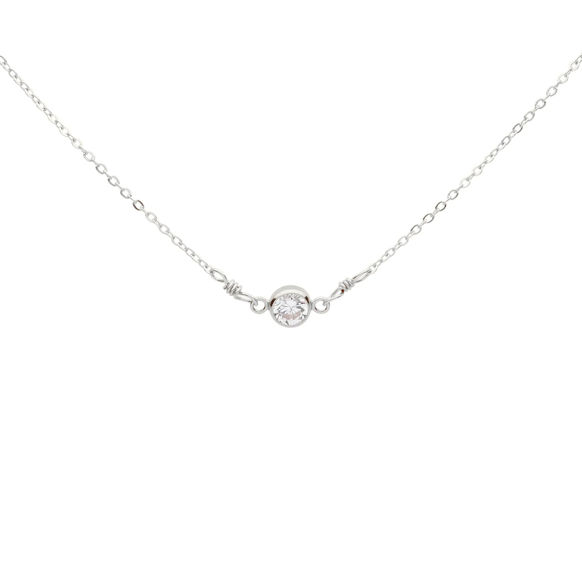 4mm Round CZ Bezel Link Necklace