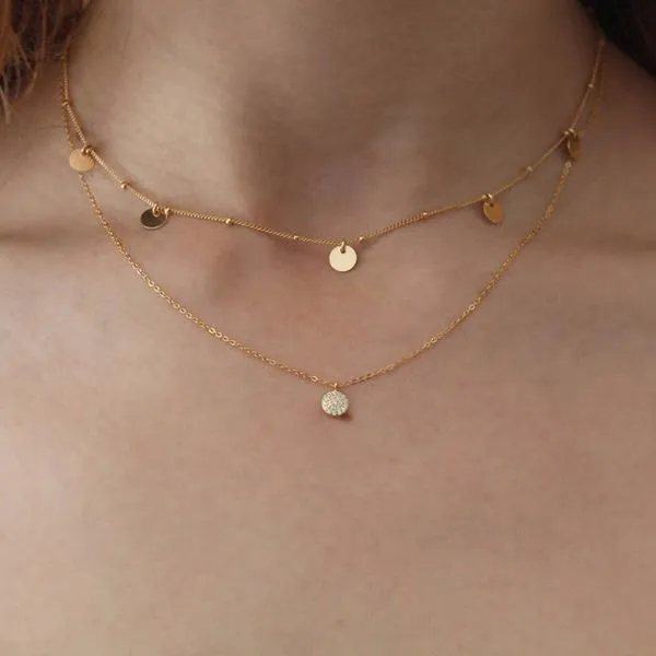 5 Tiny Discs Ball Chain Necklace