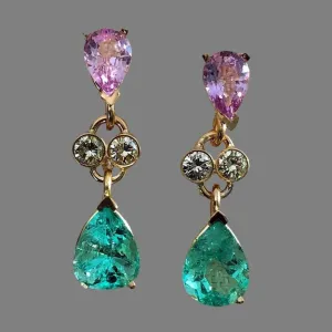 5.20 Carat Natural Emerald Sapphire Diamond Dangle Earrings 18 Karat