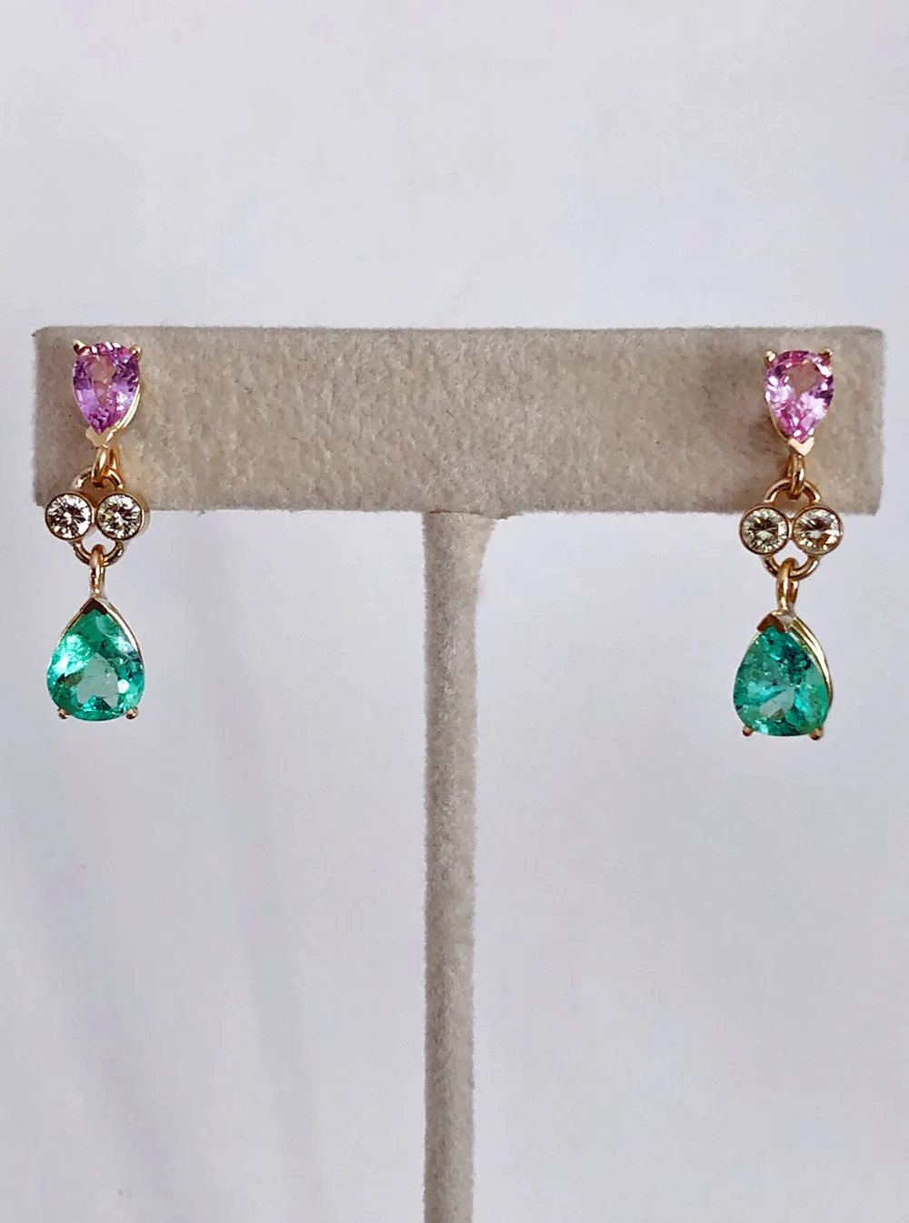 5.20 Carat Natural Emerald Sapphire Diamond Dangle Earrings 18 Karat