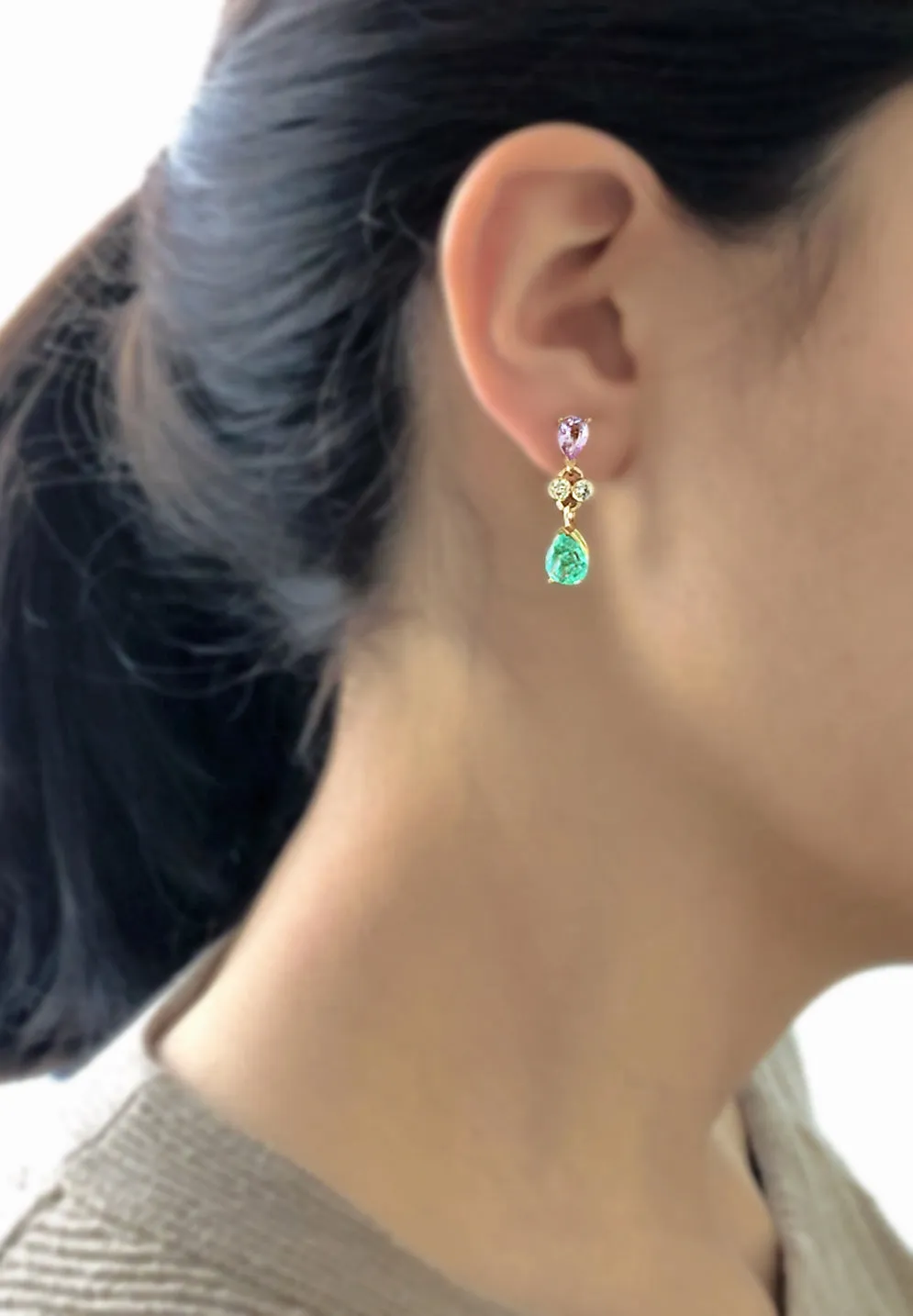 5.20 Carat Natural Emerald Sapphire Diamond Dangle Earrings 18 Karat