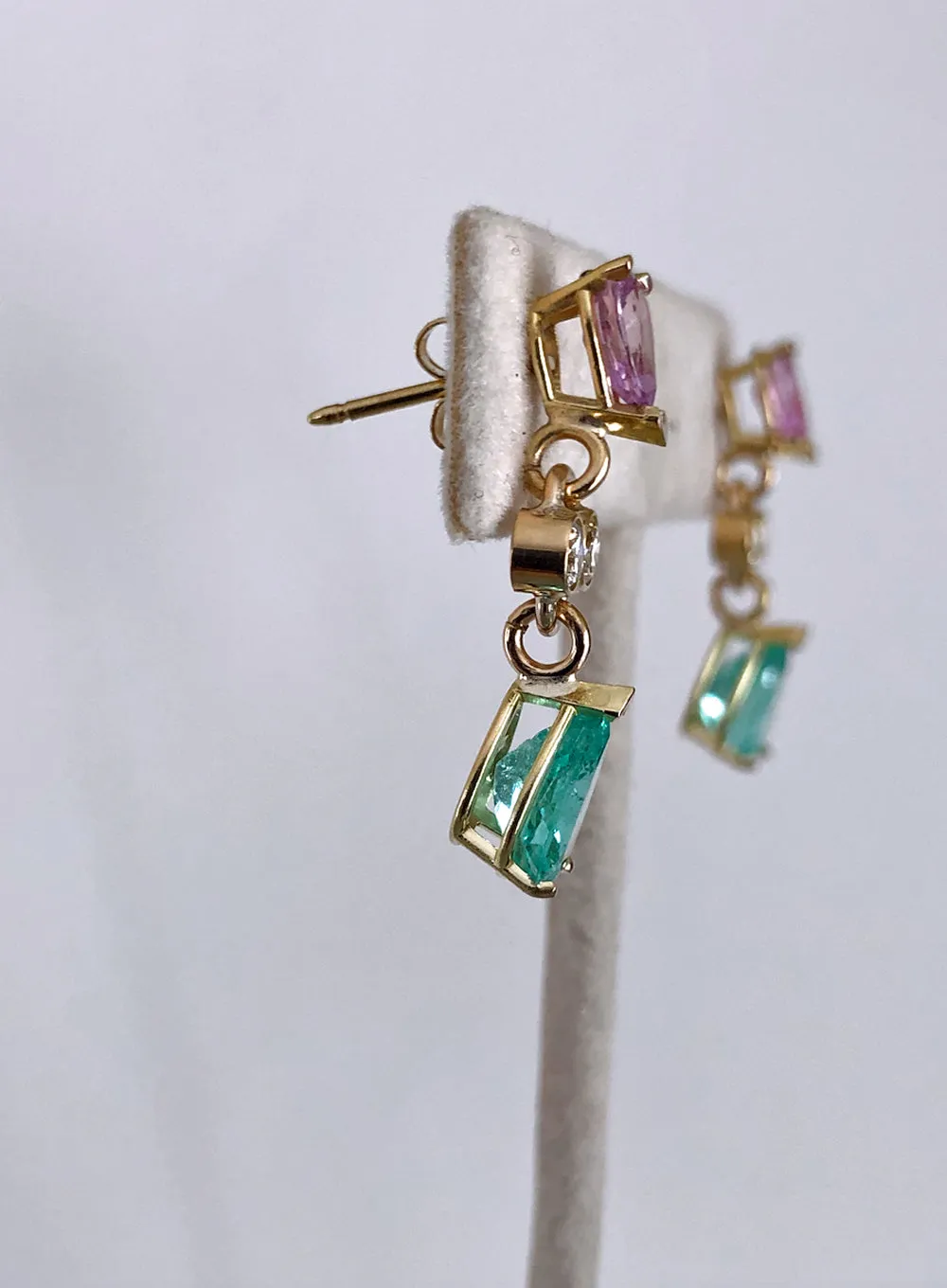 5.20 Carat Natural Emerald Sapphire Diamond Dangle Earrings 18 Karat