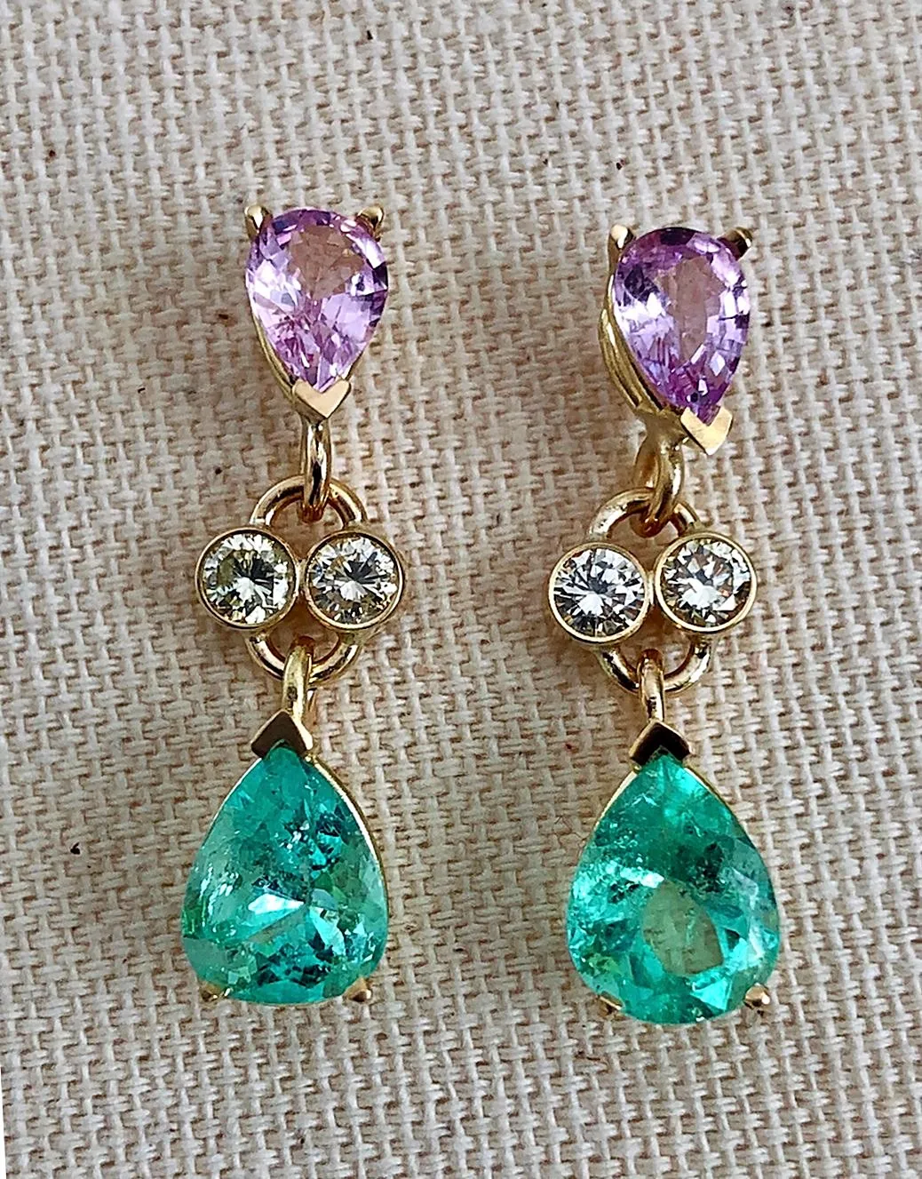 5.20 Carat Natural Emerald Sapphire Diamond Dangle Earrings 18 Karat
