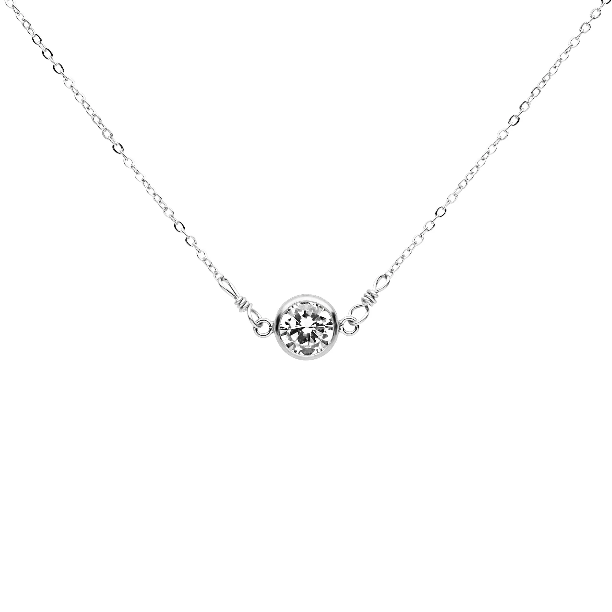 6mm Round CZ Bezel Link Necklace