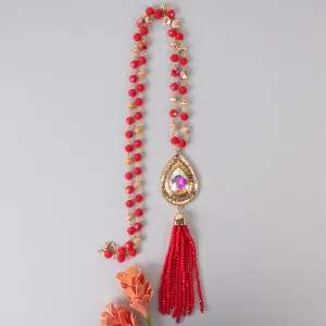92060 - Beaded Tassel Necklace - Red