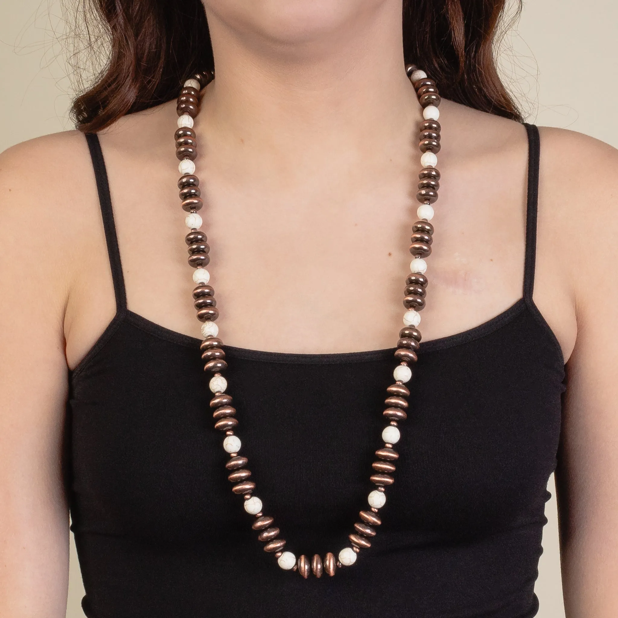 92198 - Western Beaded Necklace - Ivory & Copper