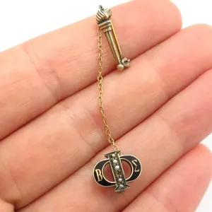 925 Sterling Gold Plated Antique Faux Pearl "Beta Sigma Phi" Sorority Brooch