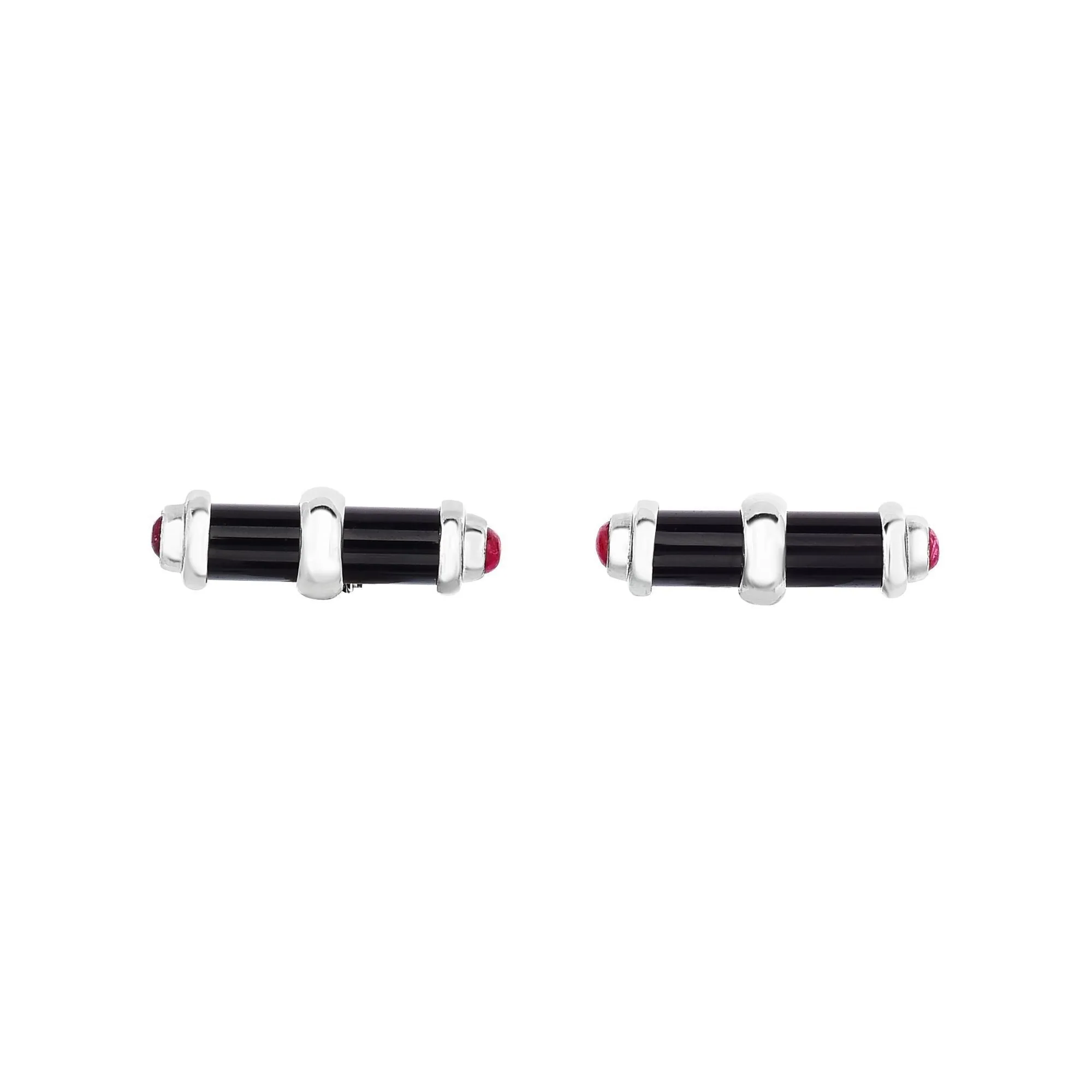 925 Sterling Silver Black Lapis &amp; Ruby Polished Cufflink
