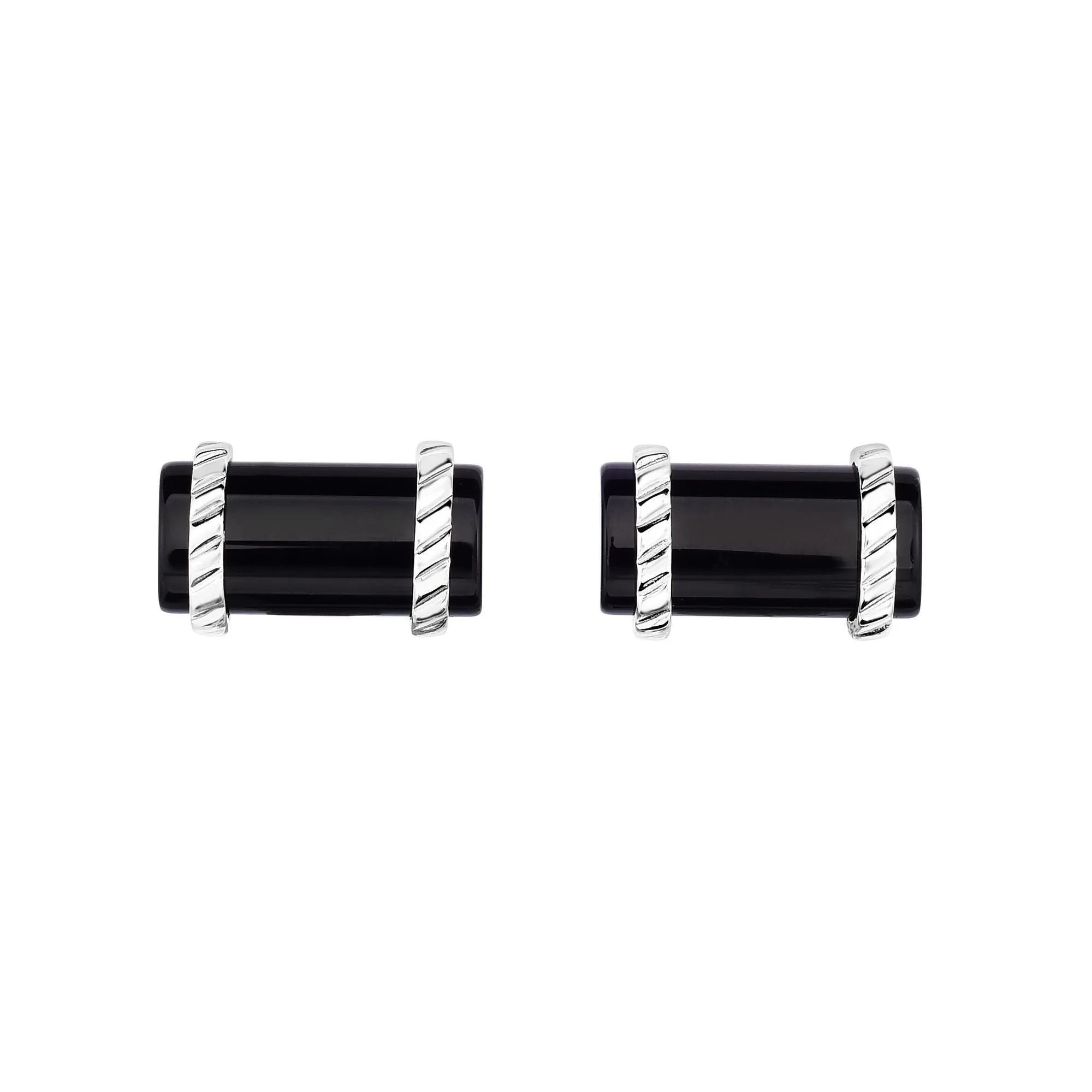 925 Sterling Silver Genuine Black Agate Diamond Cut Cufflink