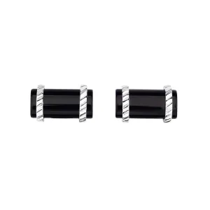 925 Sterling Silver Genuine Black Agate Diamond Cut Cufflink