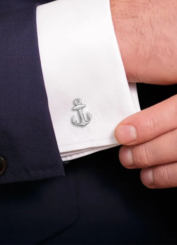 925 Sterling Silver Rhodium Anchor Cufflink