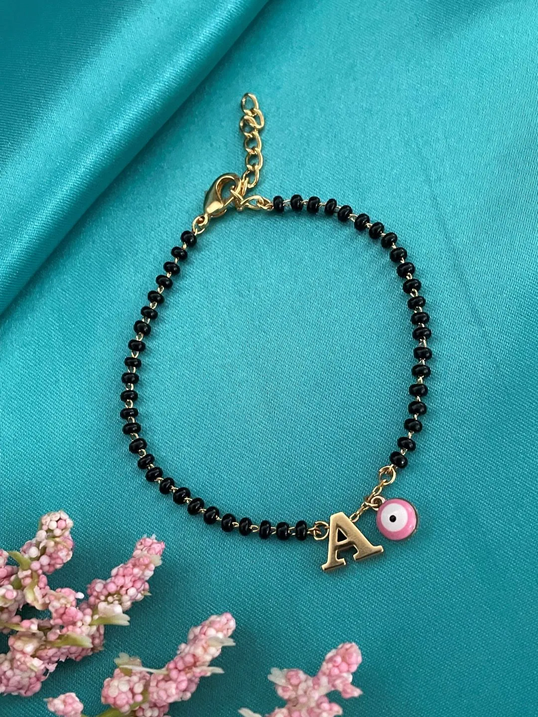 A-Z Letter Single Line Mangalsutra Bracelet With Evil Eye