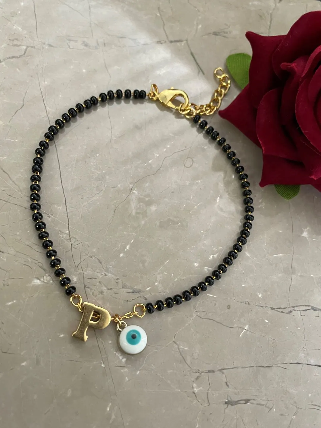 A-Z Letter Single Line Mangalsutra Bracelet With Evil Eye