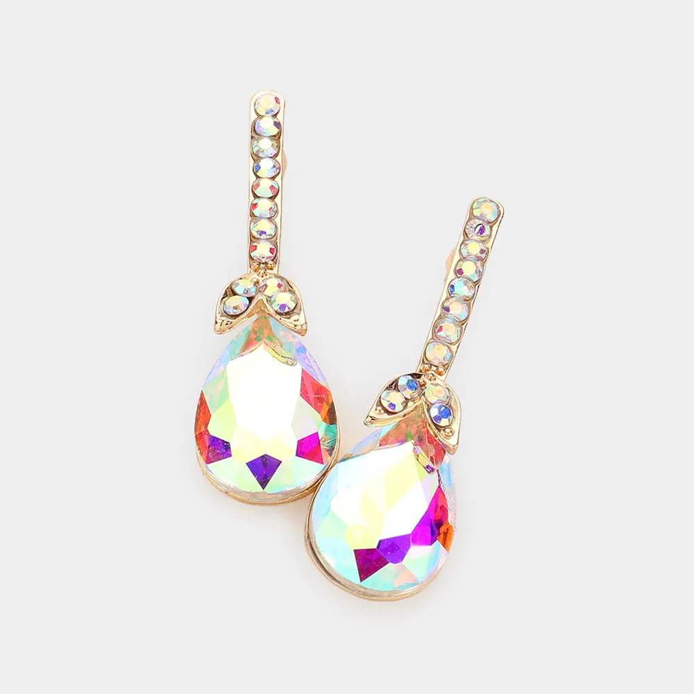 AB Teardrop and Rhinestone Dangle Earrings on Gold | Pageant Earrings | Interview Earrings | 605219