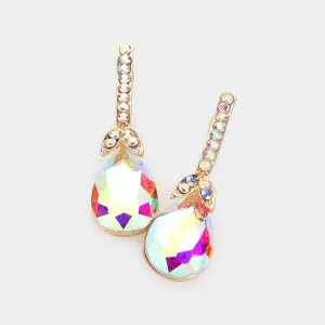 AB Teardrop and Rhinestone Dangle Earrings on Gold | Pageant Earrings | Interview Earrings | 605219