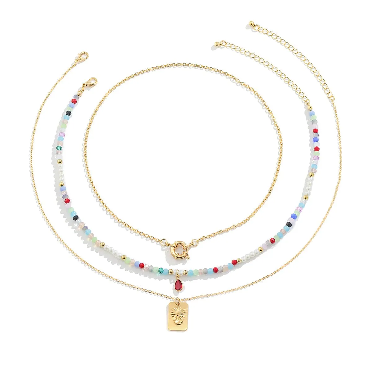 Acrylic & Crystal Pendant Necklace Set